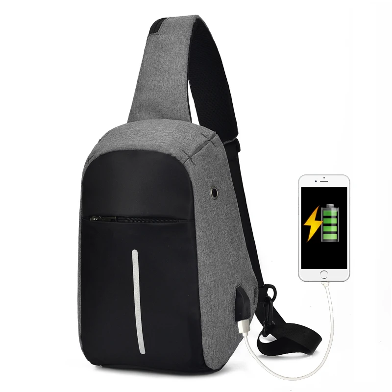 Goede Casual Anti Diefstal Reizen Borst Tas Mannen Single Schouderriem Cross Body Bags USB Opladen Hoofdtelefoon Plug Pack Rugzak Mannelijke 2018
