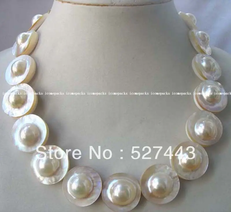 

Wholesale fast AAA south sea Mabe white freshwater pearl necklace 17" nature AAA