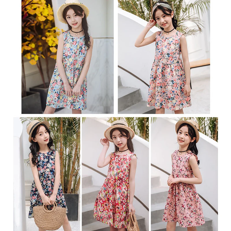 

ZSIIBO Fashion Girl Floral Dress Female Colthes 2Y-S Summer 2019 new Sleeveless sling Farmhouse style Princess dress Cute WGTQ79