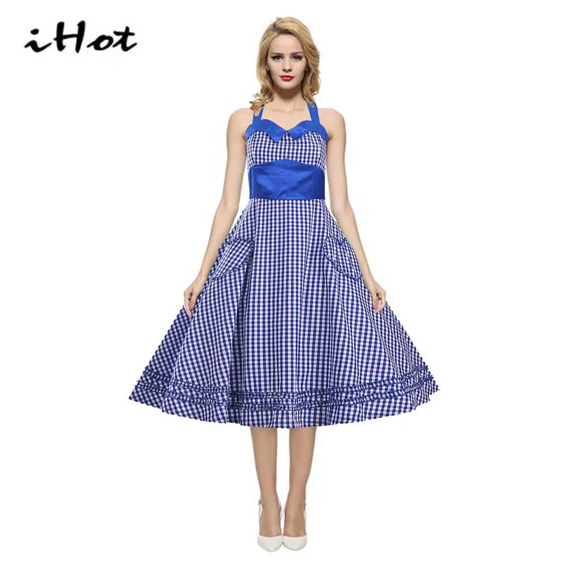 Vestido de festa women summer fashion Retro swing vestidos pin up plaid Vintage 50s 60s Rockabilly