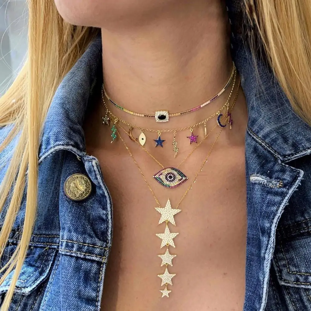 colorful multi charm charming luxury women necklace Gold filled fashion statement necklaces