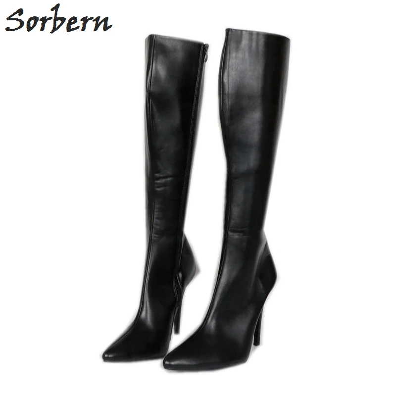 Fétiche Black Veau Haute Orteils Sexy custom Stilettos Talons Large Genou 46 Sorbern Bottes Grande Pointu 12 Fit Taille Boot Cm Personnalisé Talon Color A3LR45jq