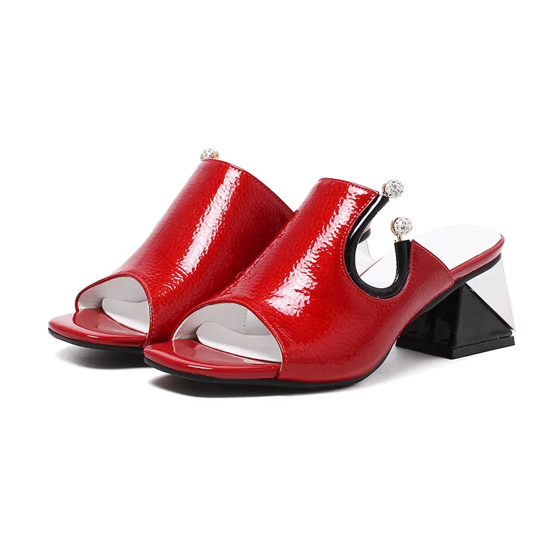 ASUMER/Большие размеры 34-41; Новая модная летняя обувь; женские лакированные туфли с открытым носком на квадратном каблуке; женские босоножки с ремешком на пятке - Цвет: red