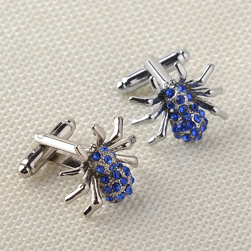 

Newest Fashion silver Blue Crystal Spider Cufflinks For Men High Quality Male French Shirt Cuff Links For Men's Jewelry Gift