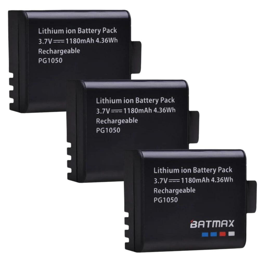 Аккумуляторная батарея Batmax 3pc 1180mAh PG1050 для спортивной экшн камеры SJCAM SJ4000 SJ5000 EKEN H9