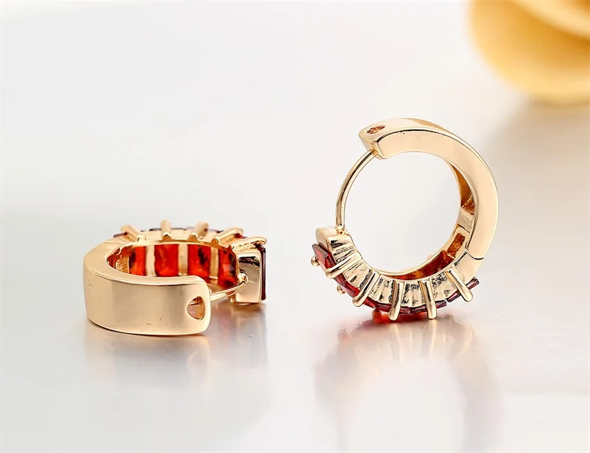 Прямоугольные маленькие серьги-кольца красного цвета с фианитами для женщин, ювелирные изделия принцессы, ограненные камни золотистого цвета, круглые кольца, серьги Aros Kolczyki Oorbellen