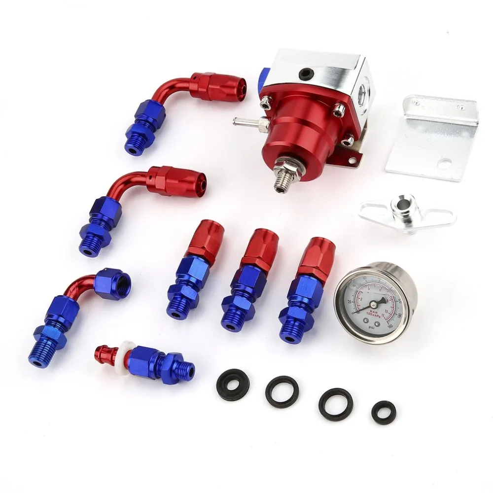 

Universal Adjustable Fuel Pressure Regulator Kit Liquid Gauge With Oil Fitting Fit For Car