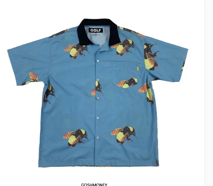 

New 2019 Men golf wang bee Le Fleur Fashion Cotton Casual Shirts Shirt high quality Pocket Short-sleeves Top M 2XL #AB1