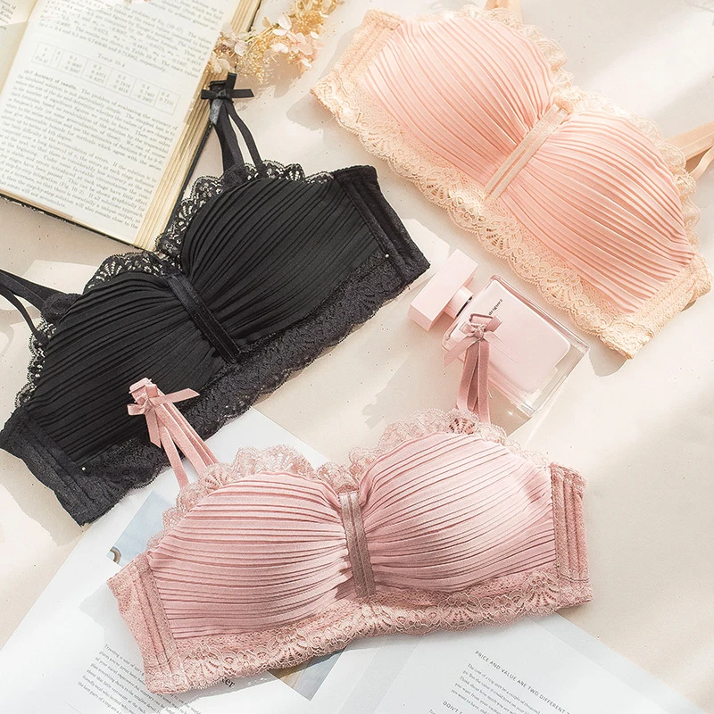

Roseheart Sexy Pink Women Fashion Wireless Lace Bow Bras Push Up Padded Bralette Cup 36 38 A B Underwear Seamless Female Bras