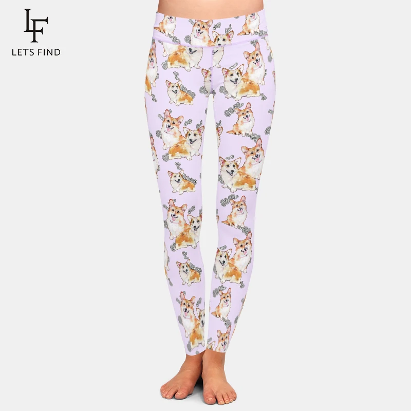LETSFIND New Arrival 3D Cute Animal Printing Corgis High Waist Fashion Fitness Leggings Soft Milk Silk  Plus Size Women Leggings grey leggings Leggings