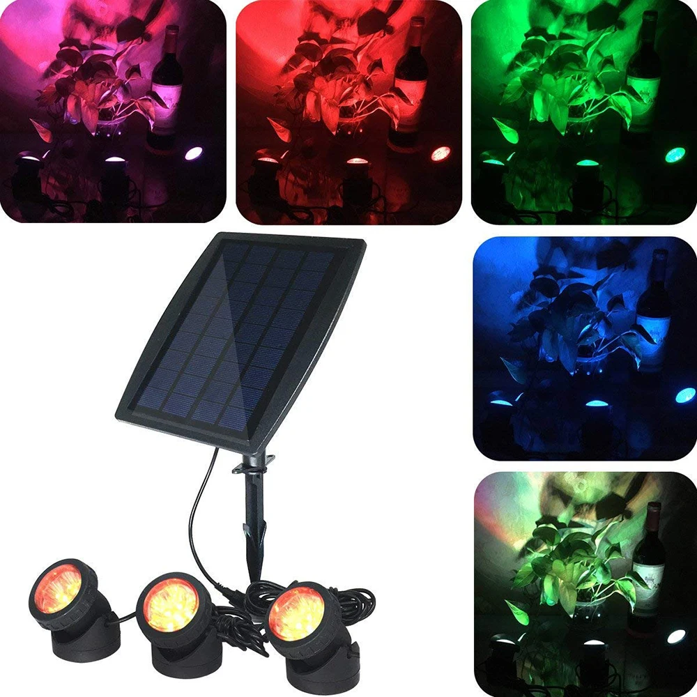 Подводный Ночной светильник на солнечной батарее 3 погружных RGB точечных