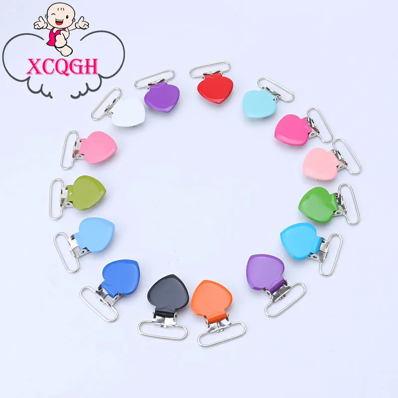 

15Pcs Random Color Pacifier Clips Metal Enamel Heart Suspender Pica Holders Clips Soother Holder For Baby Pacifier Dummy Nipple