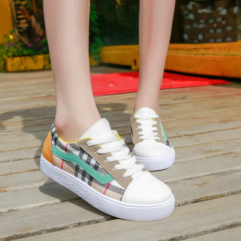 

Vogue Women Spring Autumn Sneakers Lace Up Shallow Plaid Sneakers Round Toe Platform Flats Cozy Woman Shoes Causal Sneakers