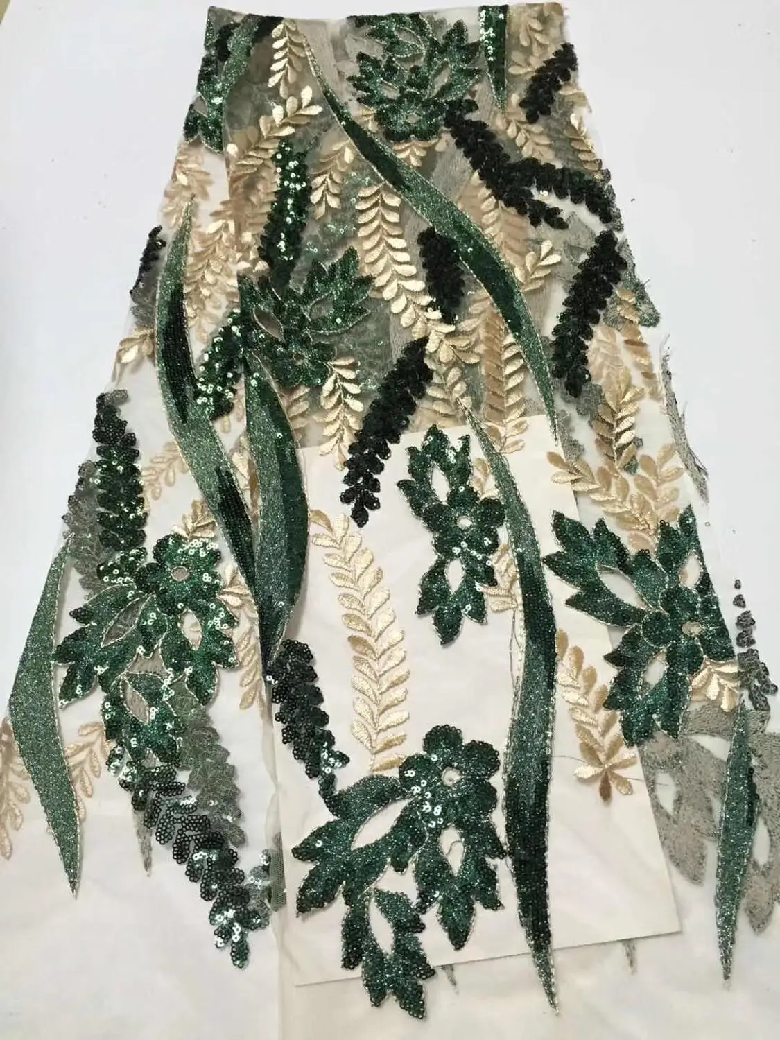 Green Sequins Lace Fabric 2019 High Quality African Evening Dress Fabrics New Nigeria Sequined Embroidered Mesh Net | Дом и сад