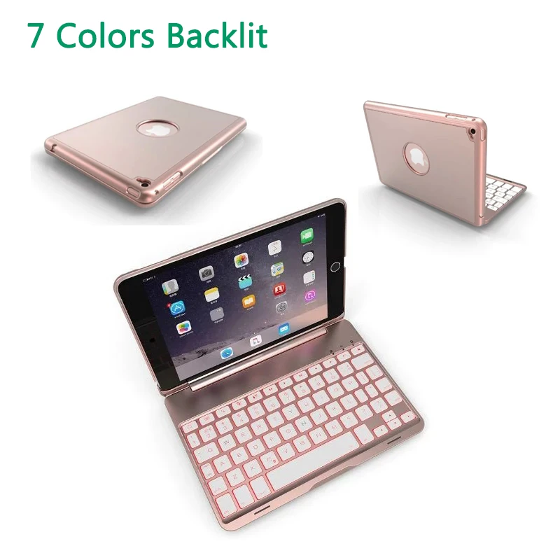 

7 Colors LED Backlit Case Wireless Bluetooth Keyboard Protective Cover for iPad Mini 2/3/4 Smart Stand Case for iPad mini 4