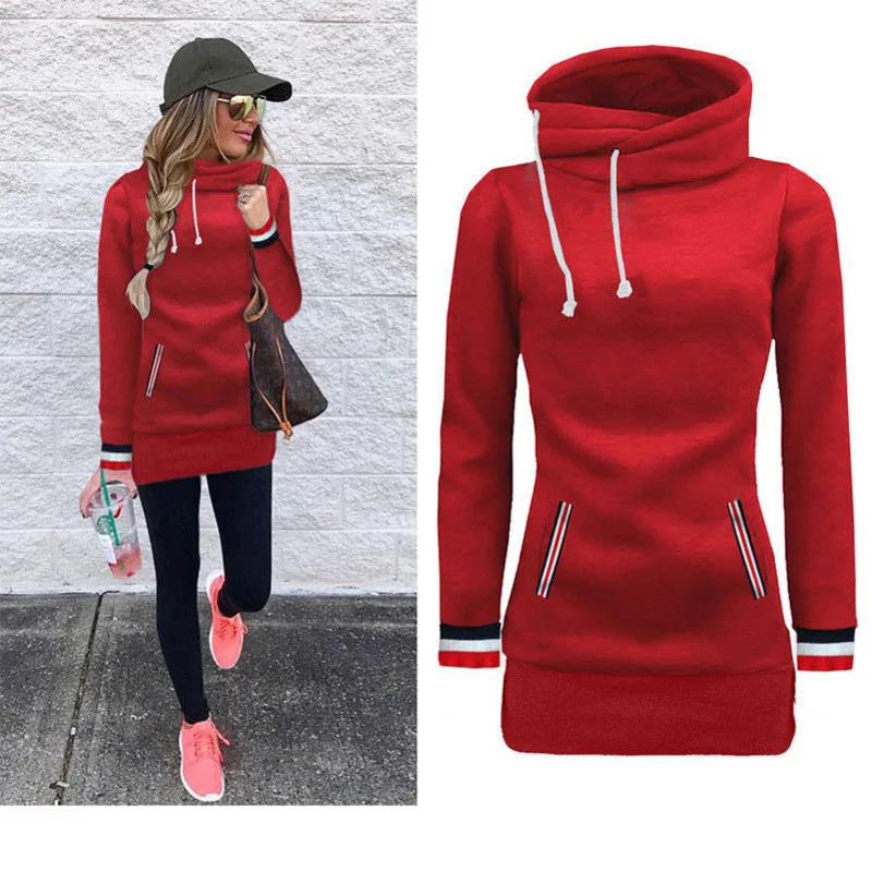  Winter Warm Turtleneck Collar Harajuku Hoodies Women Long Sleeve Drawstring Sweatshirt With Pockets