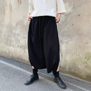 

Men StreetwearWide Leg Cross Pants Hip Hop Punk Gothic Loose Casual Harem Pants Male Kinomo Japan Style Skirts Trousers