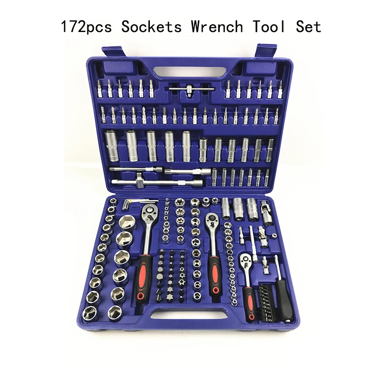 

172pcs Auto Tool Kit Hand Tool Set General Household Hand Tool Kit with Plastic Toolbox Storage Case Socket Wrench
