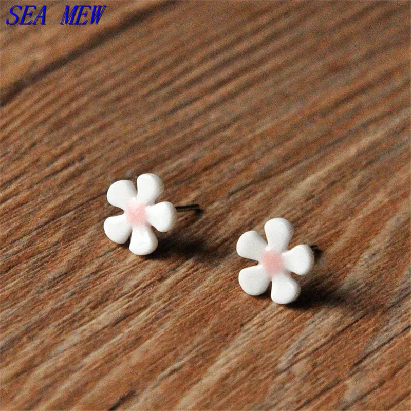 Fashion Ceramic Stud Earrings Flowers Porcelain Earrings High Quality Stainless Steel Pin
