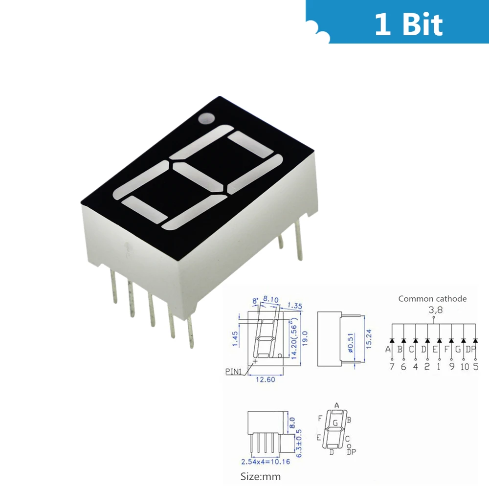 0,56 дюймов 7 сегмент 1Bit/2Bit/3Bit/4Bit цифровая трубка Красный общий анод светодиодный цифровой дисплей 8x8 решетчатый светодиодный экран ярко-красного цвета с точечной матрицей