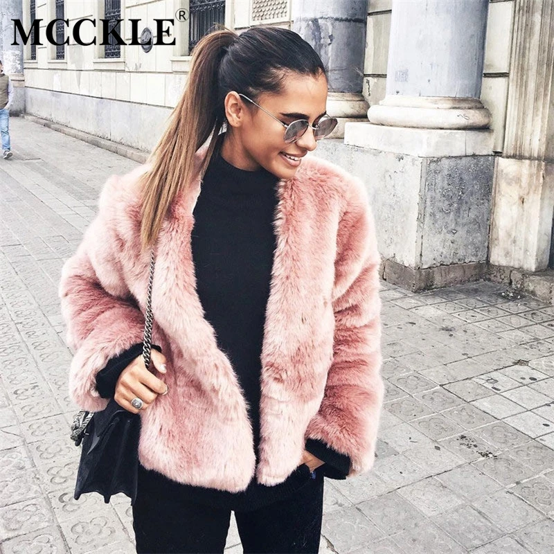 MCCKLE 2018 Autumn Winter Women Faux Fur Coat Long Sleeve Thicken Warm Fur Jacket Female Streetwear Solid Loose Fur Coat Outwear MCCKLE 2018 Autumn Winter Women Faux Fur Coat Long Sleeve Thicken Warm Fur Jacket Female Streetwear Solid Loose Fur Coat Outwear
