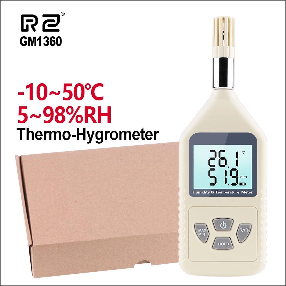 

RZ Humidity Handheld Digital Professional 10%-99% RH -10-50C Hygrothermograph Hygrometer With Temperature Meter