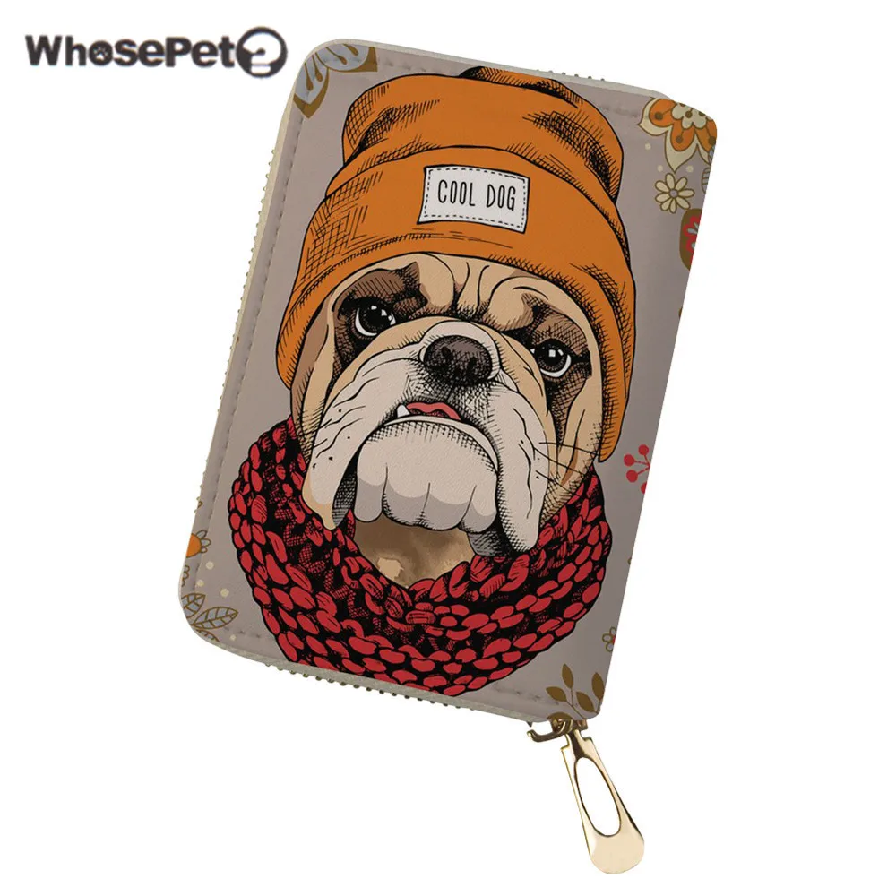 

WHOSEPET PU Leather Women Card Holder Bull Terriers Printing Driving License Cover Travel ID Card Holder 2018 Ladies Card Wallet