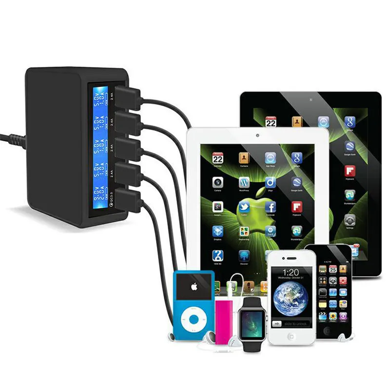 Quick Charge 3.0 Smart 5 Ports USB Phone Charger LED Display Fast Charging Power Socket Adapter Strip Station For iPhone SAMSUNG (6)