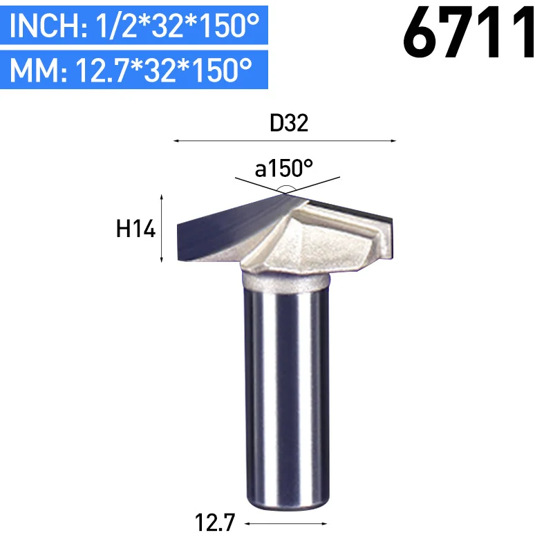 HUHAO 1 шт. 1/" хвостовик 3D Резные фрезы для дерева 120 150 градусов V тип долбежный резак Вольфрам ЧПУ деревообрабатывающий резной инструмент - Длина режущей кромки: 6711
