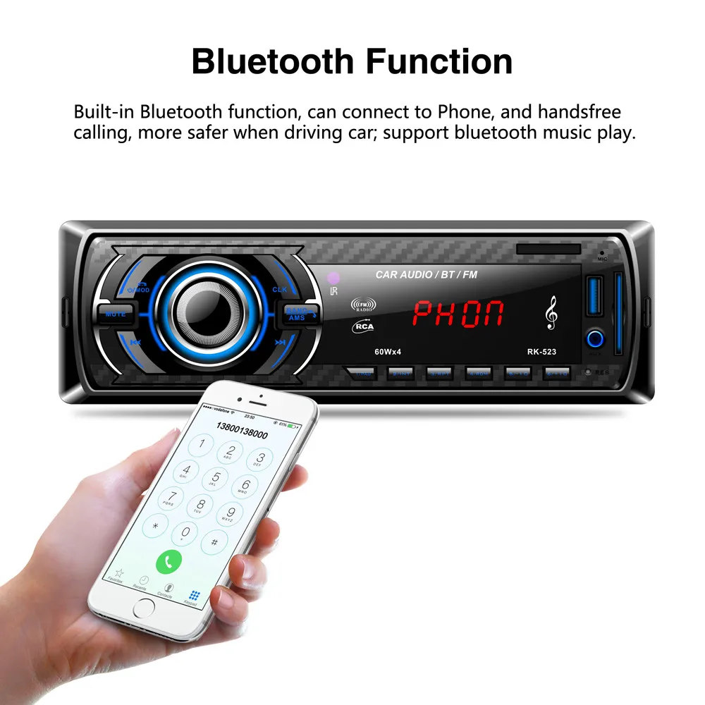 

FM Radio MP3 Audio Player Bluetooth Car Audio Stereo FM DVD CD MP3 Player Receiver USB SD AUX Input PK-523 C15 G10