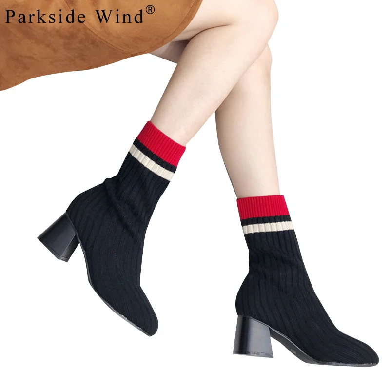 

Parkside Wind Knitting Equestria Women Boots Round Toe Slip-on Striped Ankle Boot Mixed Colors Sewing Med Girls Shoes XWC2572-45
