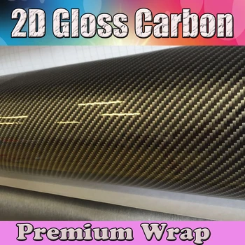 

Glossy 2D Golden Carbon Sticker Car Carbon Fibre Vinyl Sticker Foil Roll With Air Release For Car Coverings Size:1.52x30m/roll