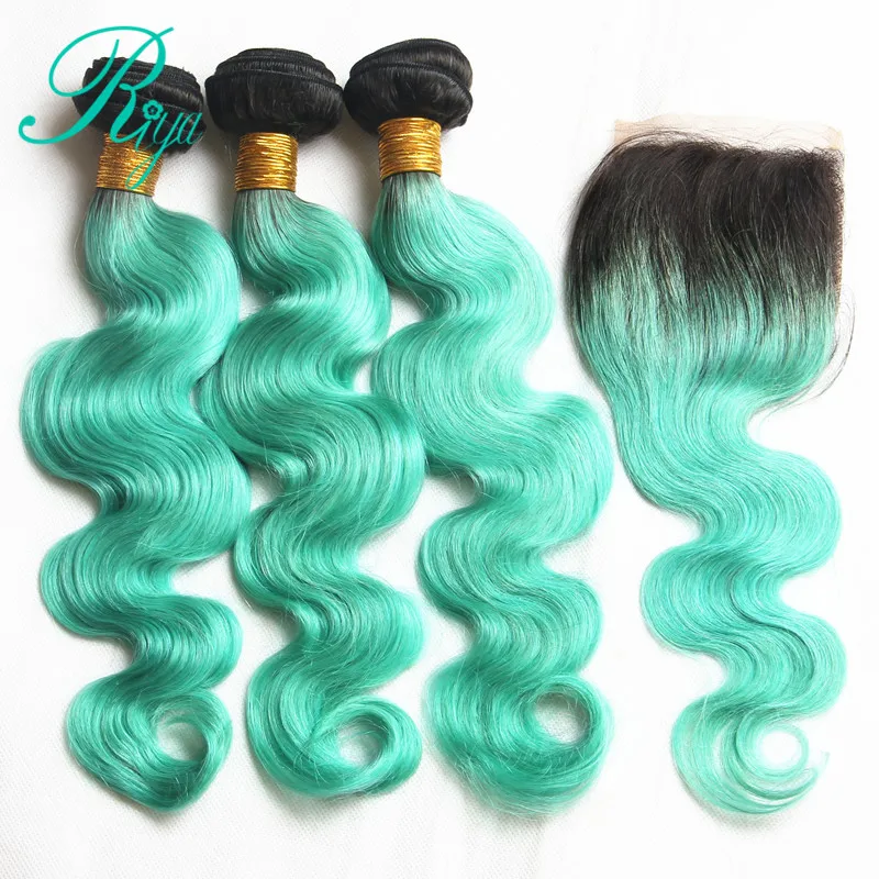 1b light green bundles with lace closure (1)