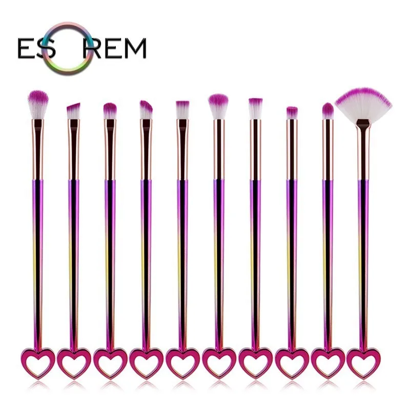 

ESOREM 10 Pcs Tricolor Gradient Cosmetic Brush Set Heart Shape Handle Makeup Brushes Flat Definer Pinceaux Maquillage 070301