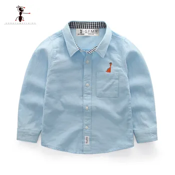 

2019 Kung Fu Ant Spring Cotton Boys Shirts European Style Blue White School shirt Full Sleeve Casual Turn-down Collar Baby Shirt
