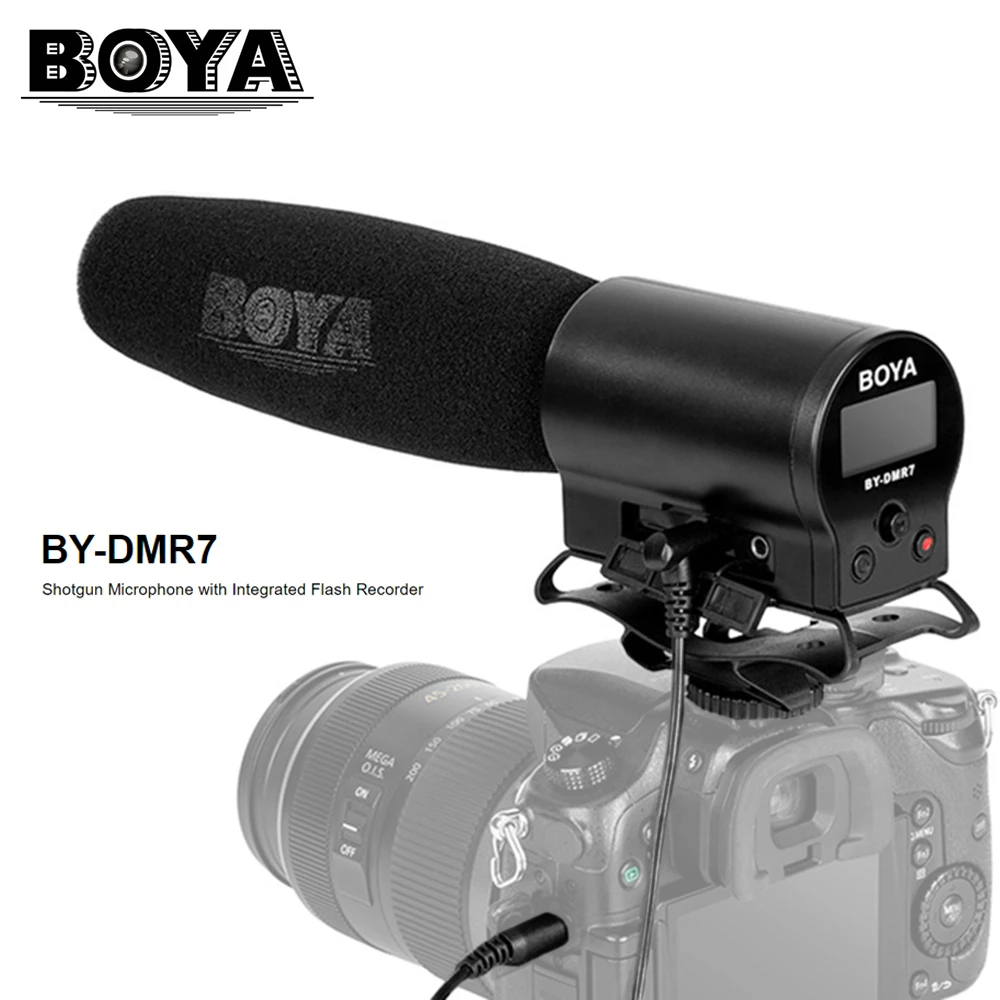 

BOYA BY-DMR7 Condenser Microphone with LCD Display Broadcast Quality w/ Integrated Flash Recorder for Canon Nikon DSLR Cameras