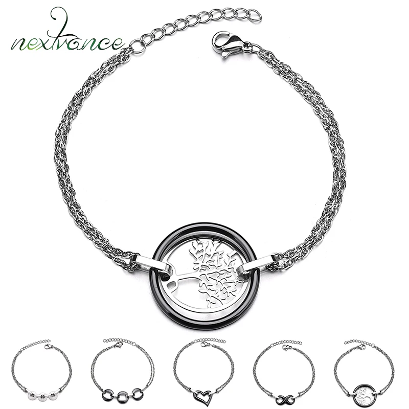 

Nextvance Tree of Life Ceramic Bracelet Round Circle Love Heart Stainless Steel Chain Pulserabr for Women Men Gift Bijioux
