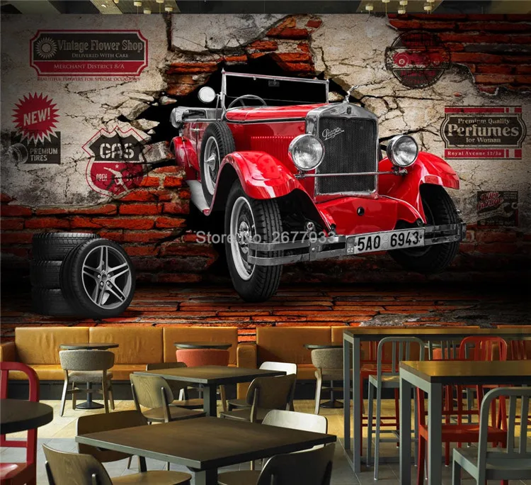 Пользовательские размеры 3D Большая фреска граффити красный автомобиль настенная ткань гостиная кафе фон настенный домашний Декор водонепроницаемый Papel де Parede 3D
