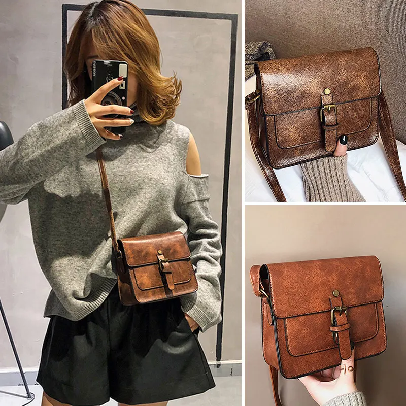 

2019 Vintage Women Fashion Casual Leather Shoulder Bags Lady Crossbody Clutches Bag Women's Handbag Messenger Small Square Pack