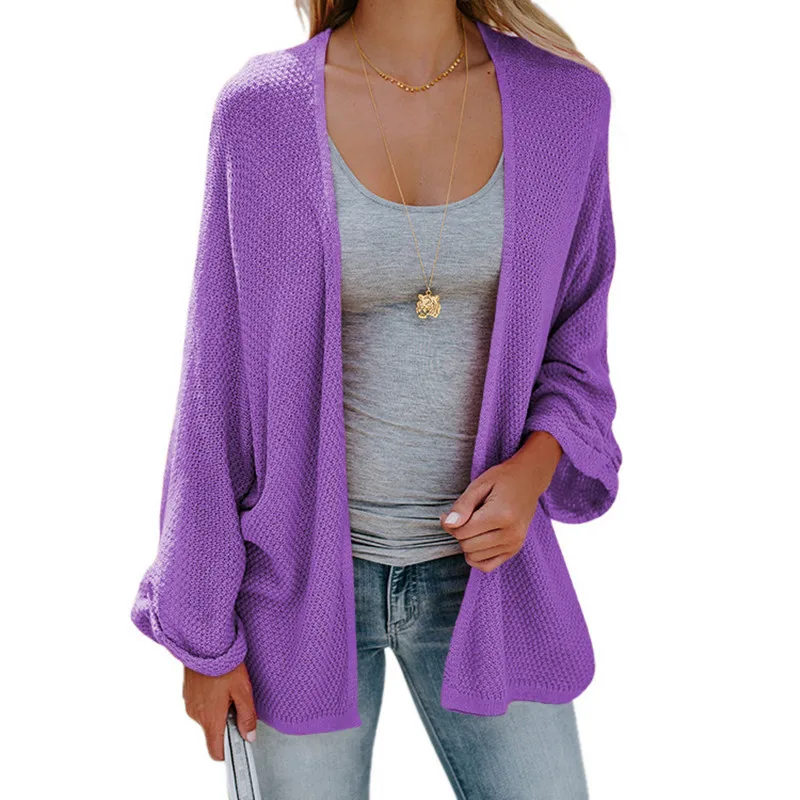 

woman sweat cotton casual computer knitted O-Neck cardigans batwing sleeve solid thin sweater 2019 Europe style fashion
