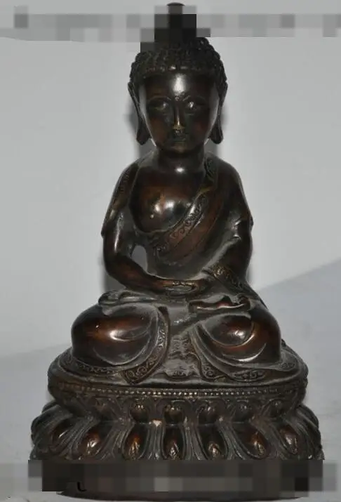 

S00879 6" chinese tibet buddhism bronze seat lotus sakyamuni Tathagata Buddha statue