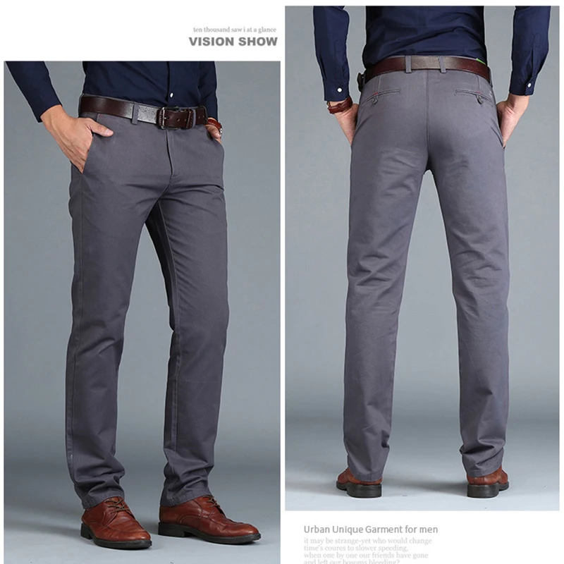 Tanie Vomint 2019 nowe męskie spodnie proste luźne spodnie typu casual duże rozmiary modna bawełniana męska biznesowe spodnie od garnituru zielono brązowy szary