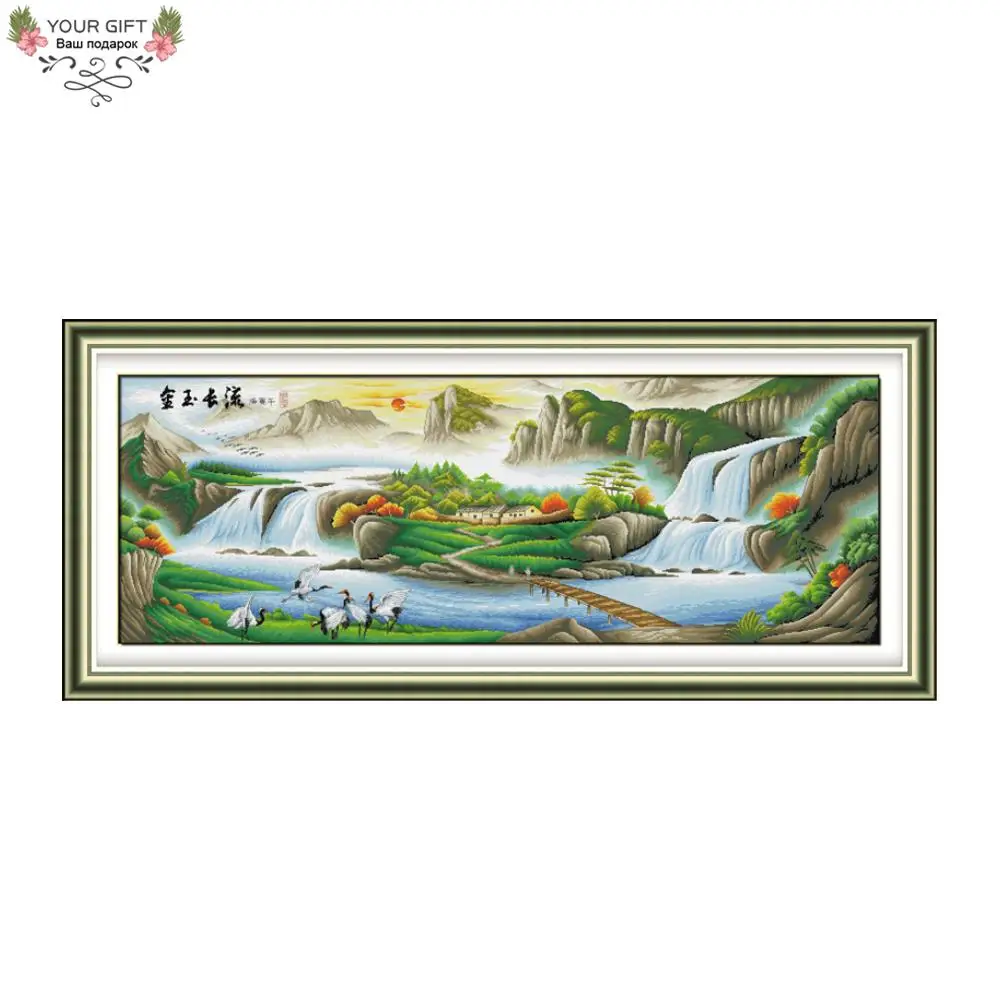 

Your Gift F090 14CT 11CT Counted and Stamped Home Decor Chinese Landscape Big River Needlework Embroidery Cross Stitch kits