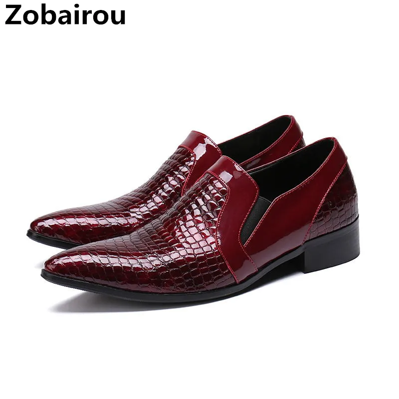 

crocodile shoes mens dress shoes genuine leather business prom slipon suit shoes red wedding loafers chaussures hommes