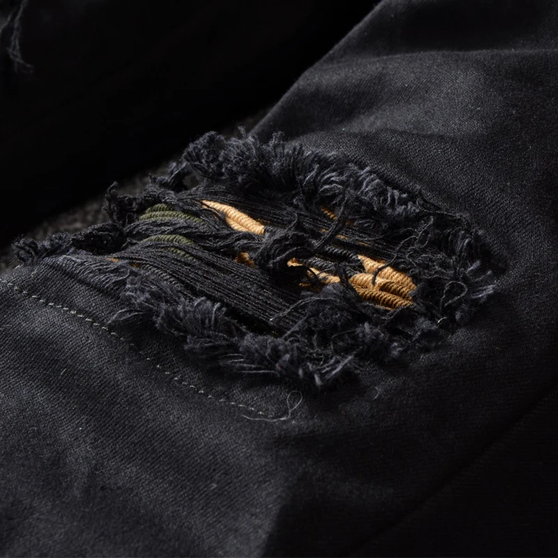 Fashion Streetwear Men Jeans Black Color Patches Designer Ripped Jeans Men Destroyed Slim Fit Hip Hop 4