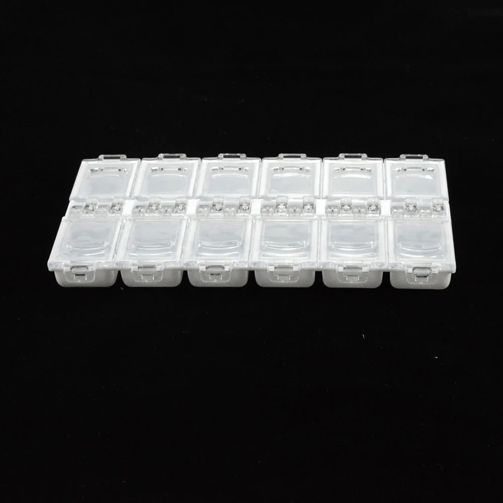 12 решеток акриловая прозрачная/Белая пустая коробка для хранения/Чехол/контейнер аксессуары для дизайна ногтей Стразы украшения из бисера TR338