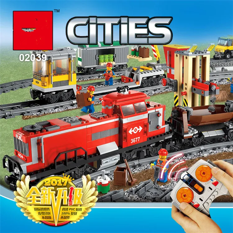 

898Pcs technic series The Red Cargo Train 02039 Set DIY compatible City Series 3677 Building Blocks Bricks Toys