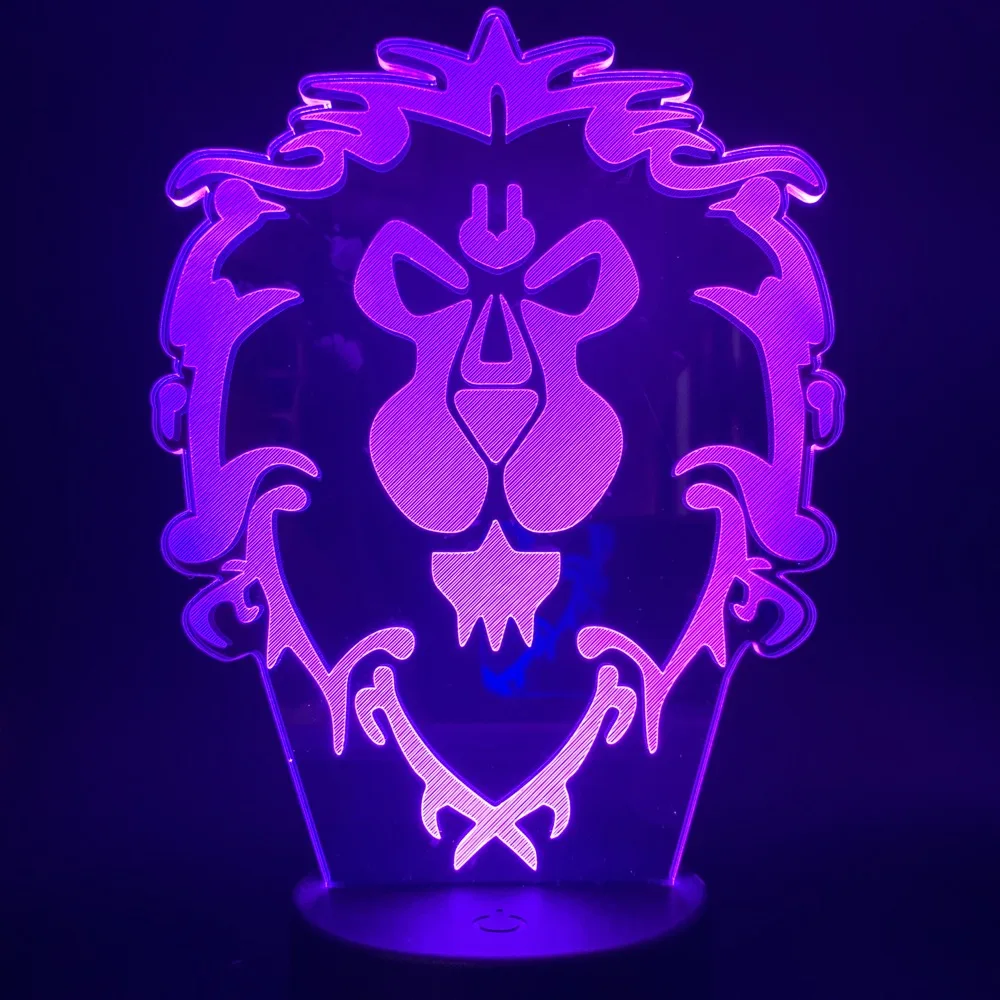 World of Warcraft 3D LED Lamp The Alliance Tribal Signs Visual Night Light Remote or Touch Control Atmosphere Light for Gifts