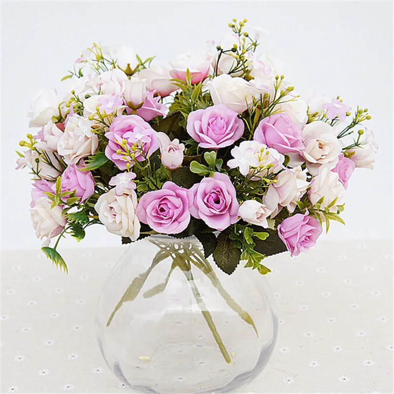 

1 Set 5 Fork 15 Head Artificial Flowers Simulation Rose Fake Flower Home Decorative Flowers Wedding Ornaments Decorative Flowers