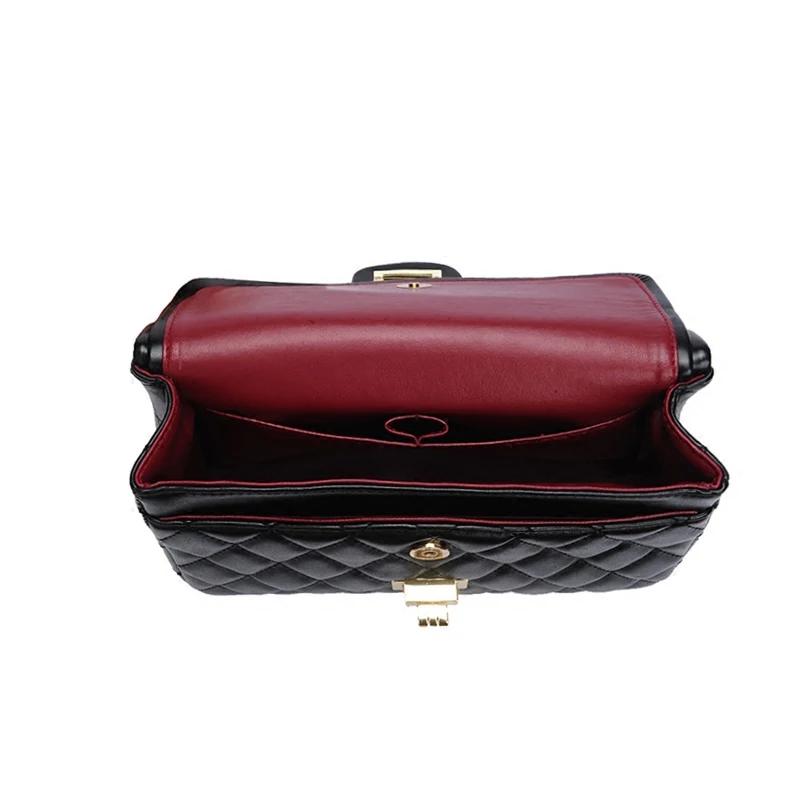  Jollque Women Quilted Large Leather Crossbody Bag Sac A Main Chain Messenger Bag Black Red Casual S - 32798440878